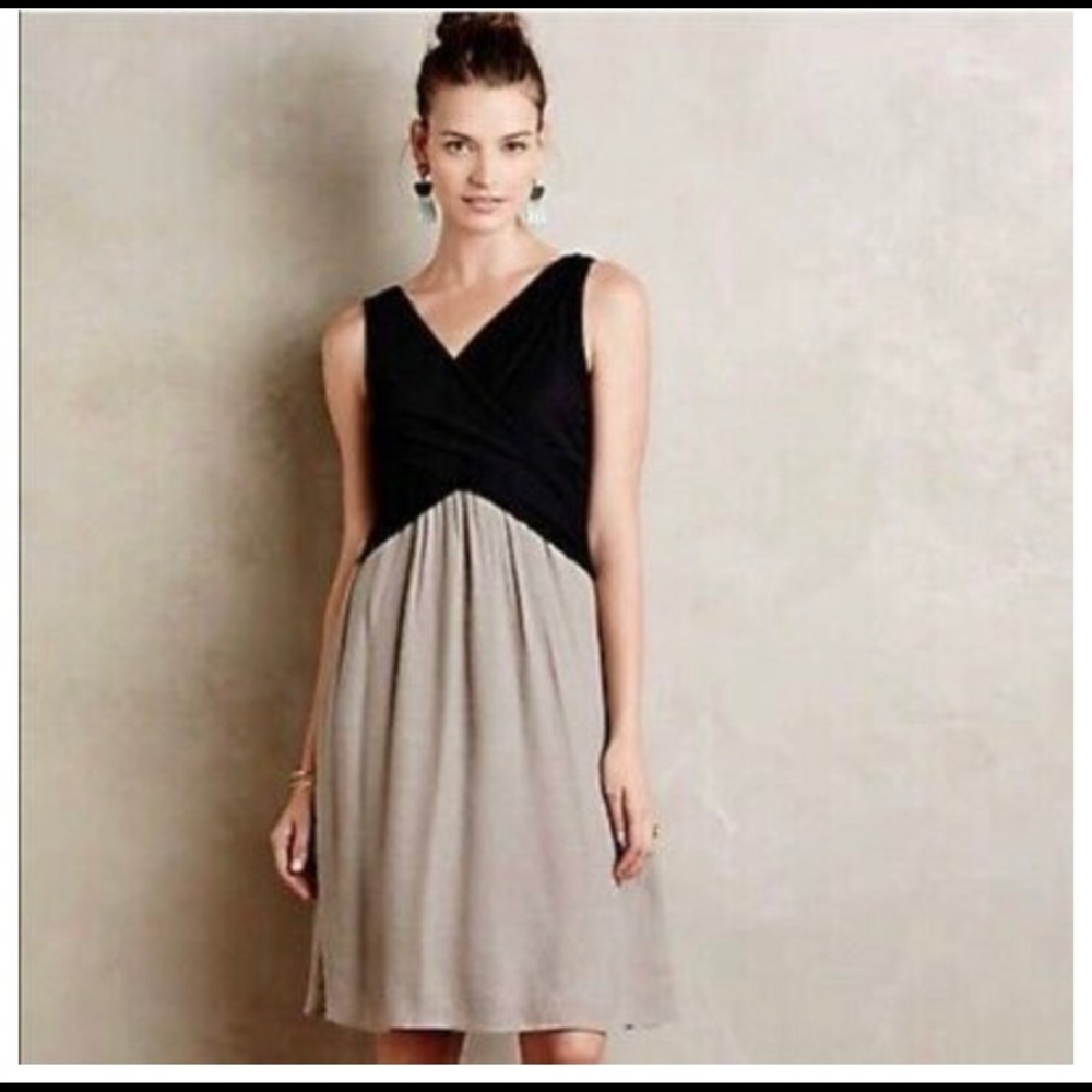 Anthropologie Amadi Lola Sleeveless A-line Knee length Dress Black & Tan